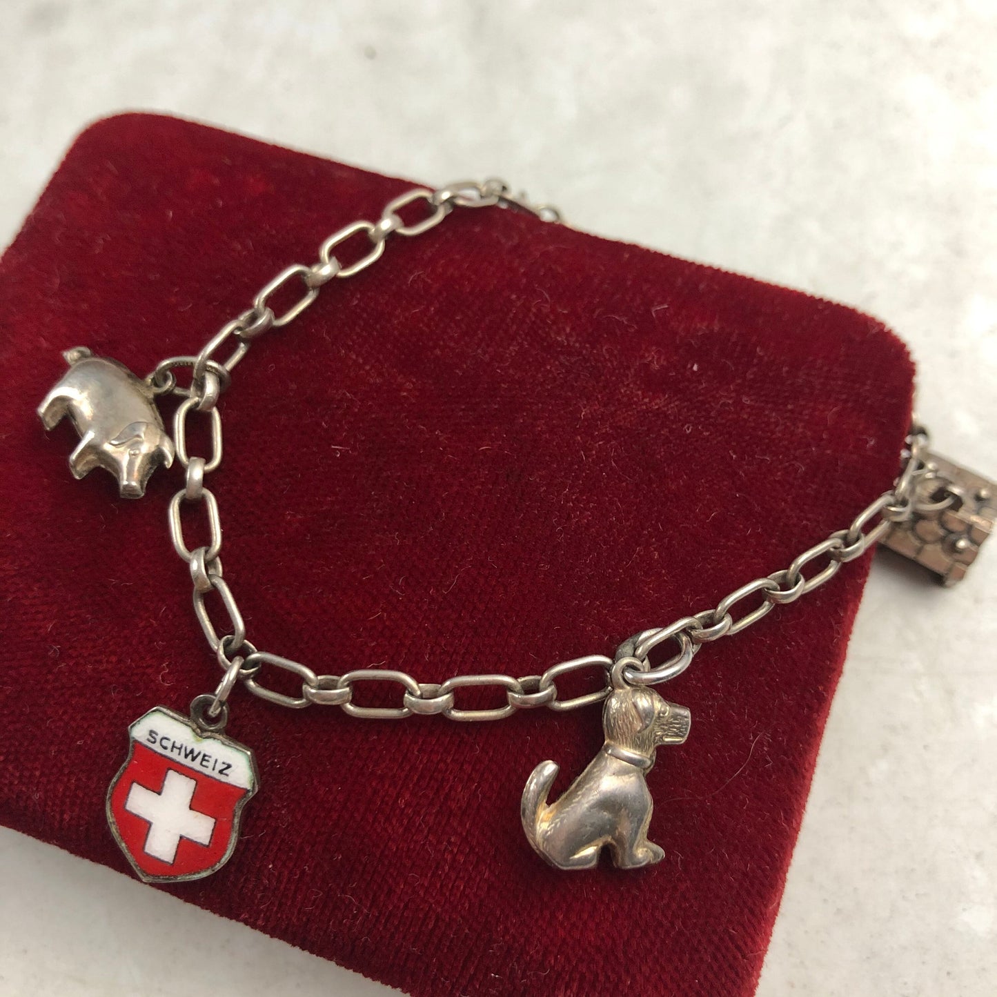 Vintage Switzerland 800 Silver Complete Charm Bracelet