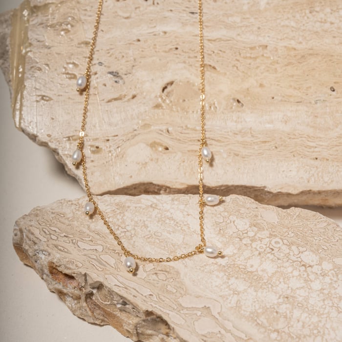 Sterling Silver Gold Vermeil Freshwater Pearl Station Necklace