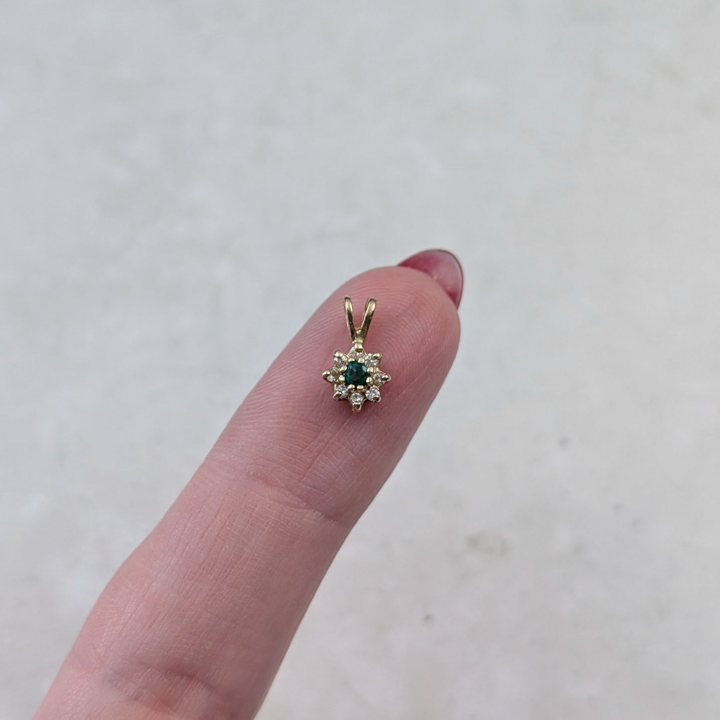 14k Yellow Gold Emerald and Diamond Cluster Flower Pendant