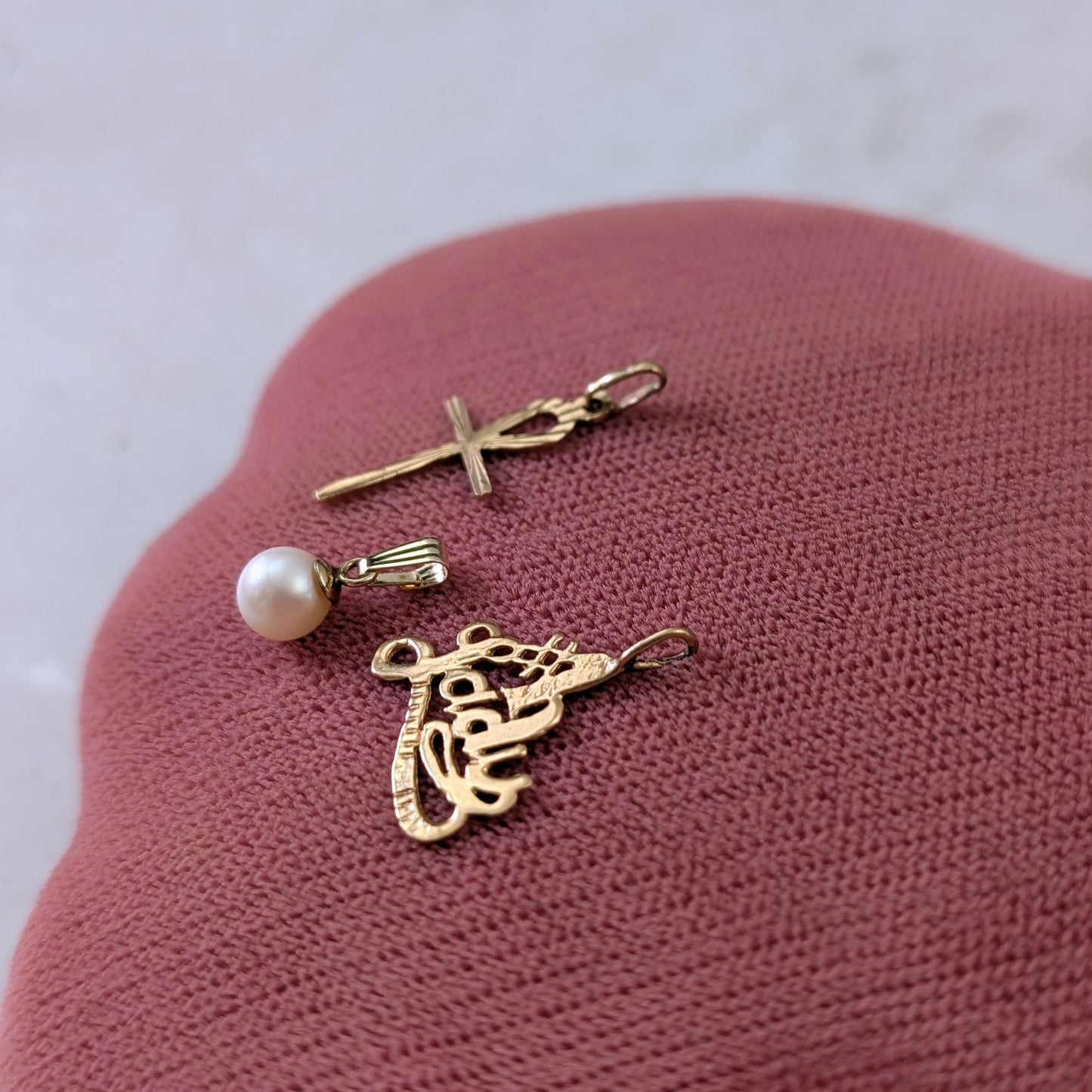 Miscellaneous Solid Gold Charms - 9K Ankh - 10k 5mm Pearl - 10k #1 Lady Pendant