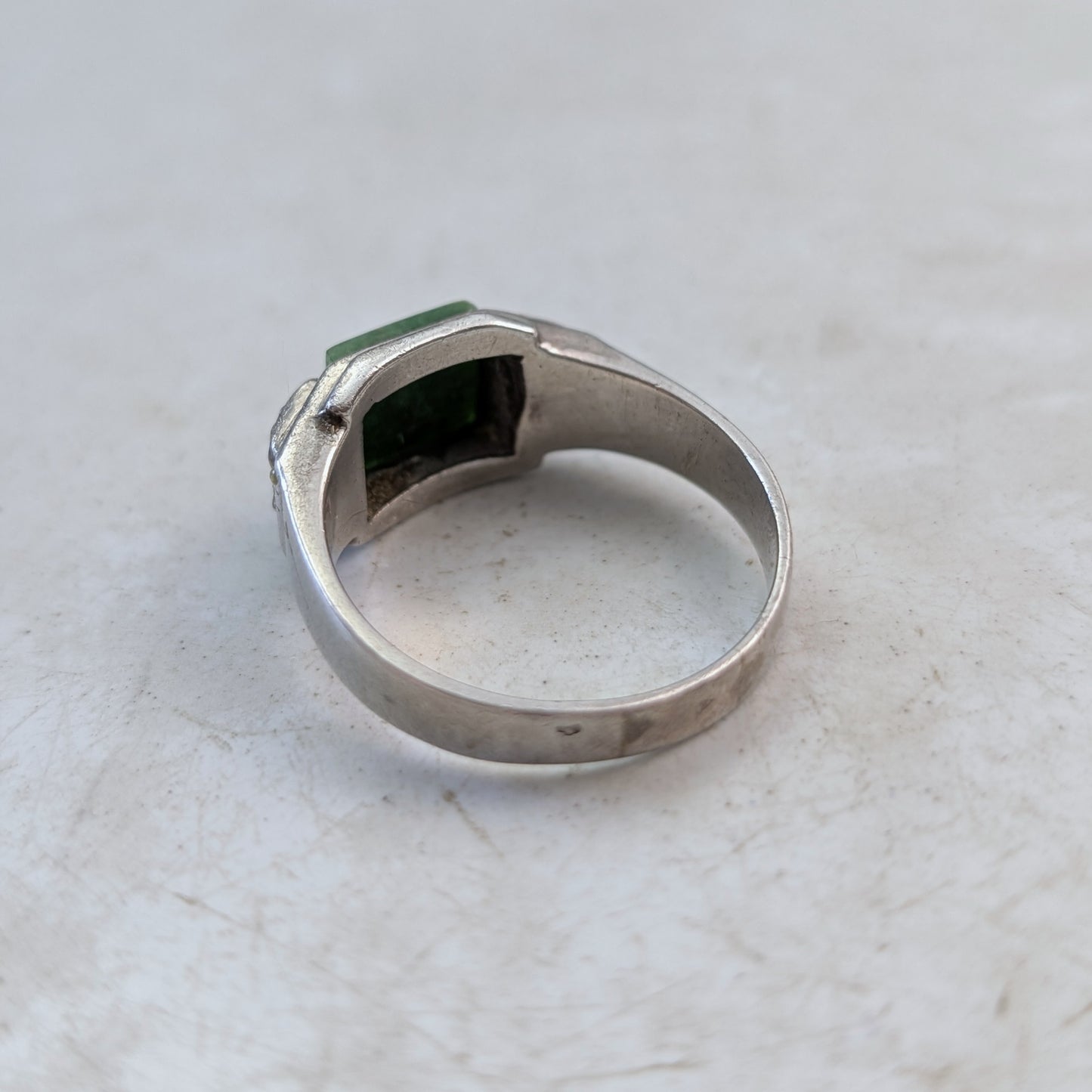 Art Deco Sterling Silver Jade and Marcasite Ring