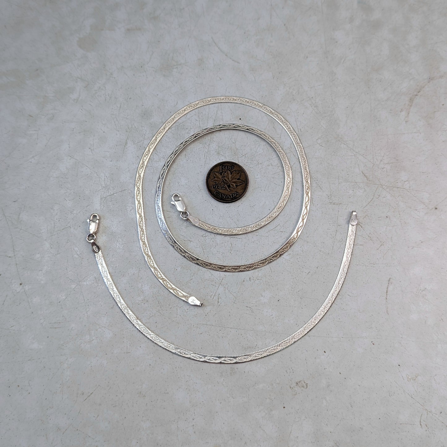 Estate 3.2mm Patterned Herring Bone Necklace and Bracelet Set