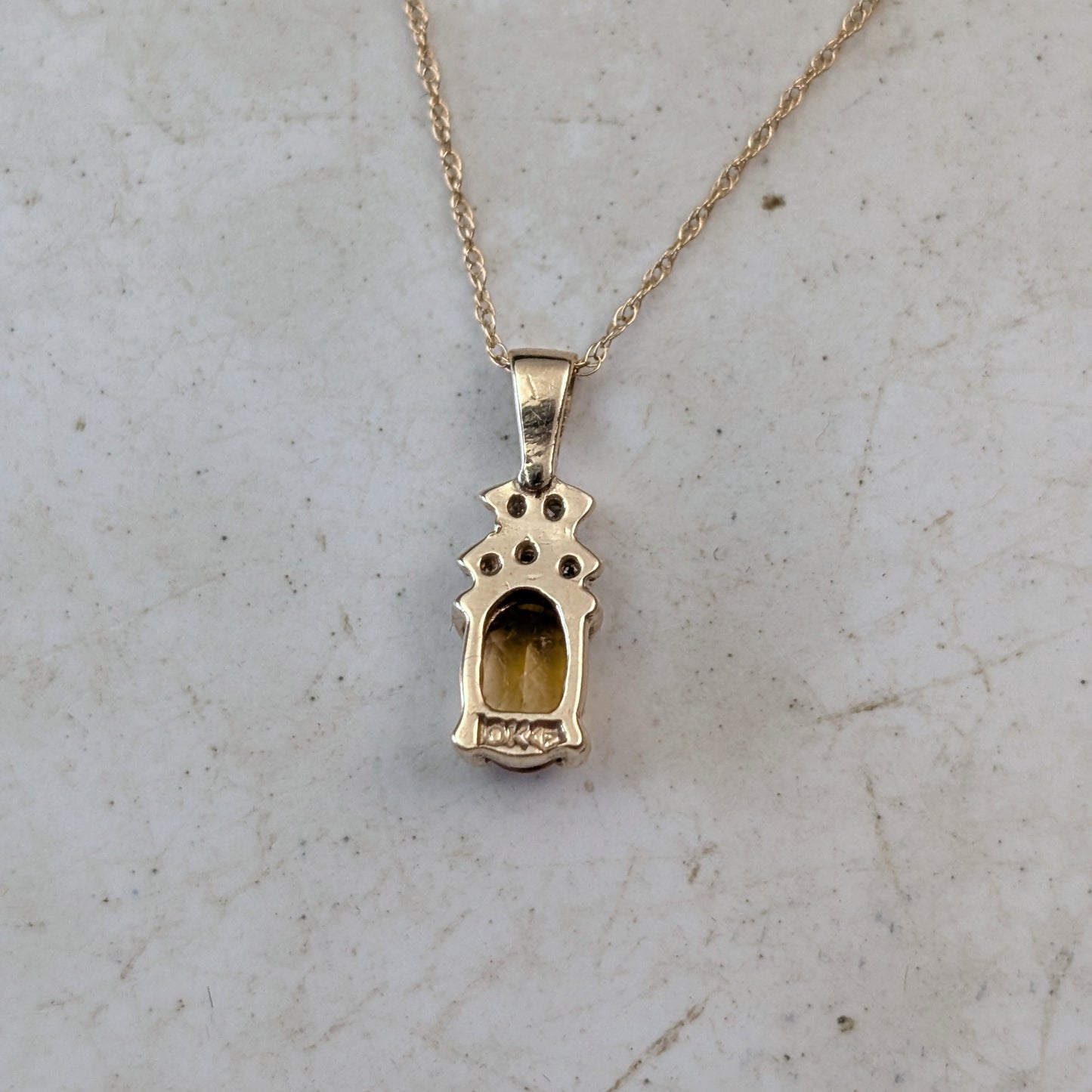 10k Yellow Gold Citrine and Diamond Pendant Necklace