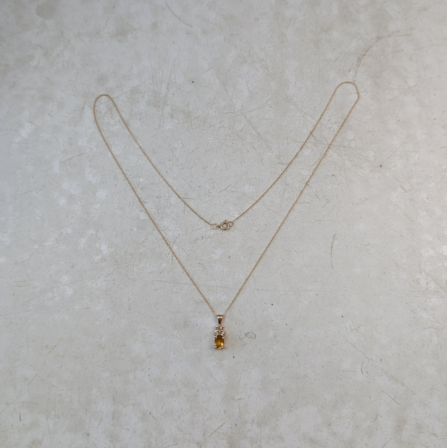 10k Yellow Gold Citrine and Diamond Pendant Necklace