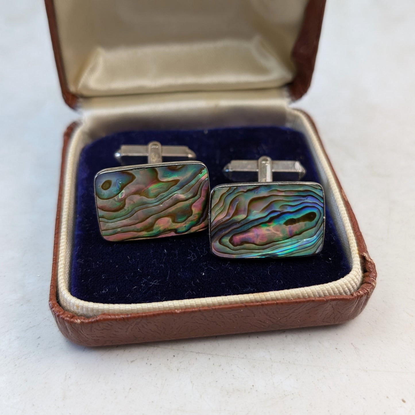 Vintage New Zealand Sterling Silver Abalone Shell Cuff Links