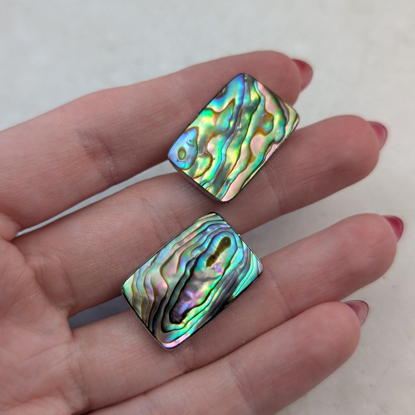 Vintage New Zealand Sterling Silver Abalone Shell Cuff Links