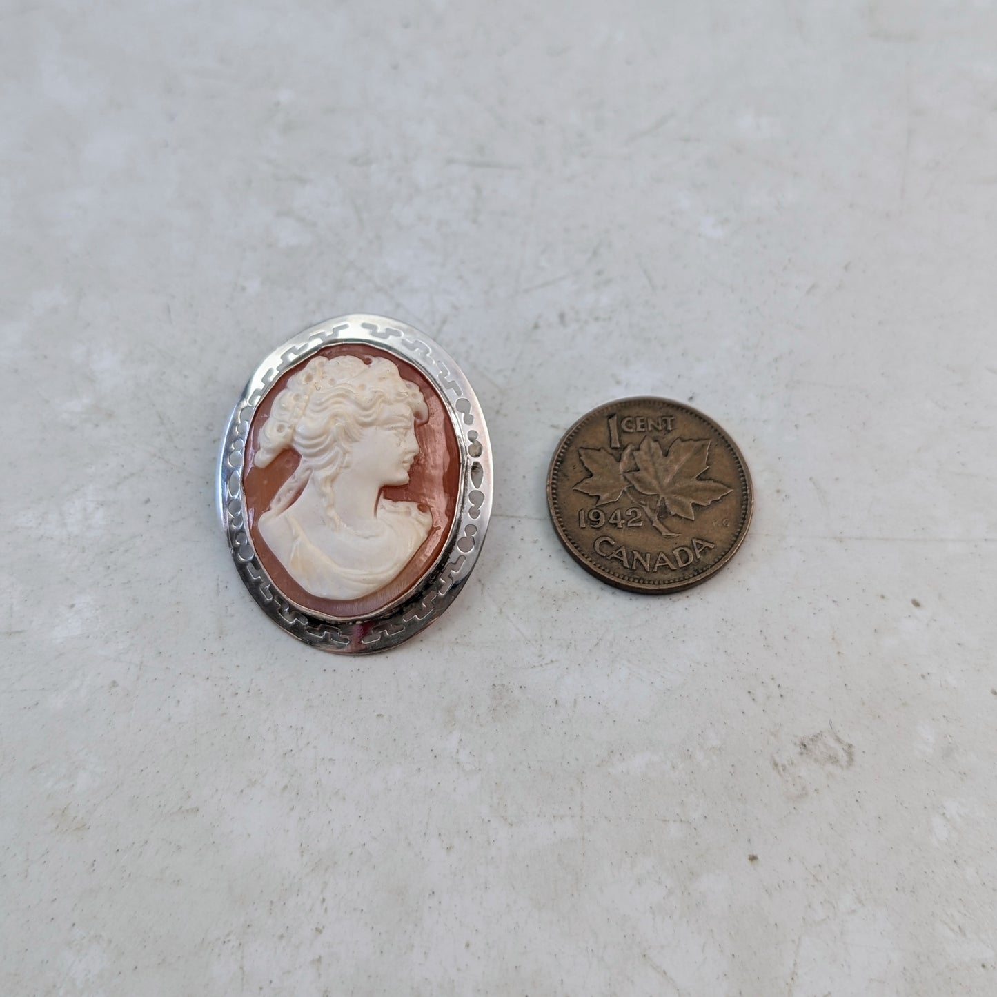 Estate Sterling Silver Cameo Brooch Pendant