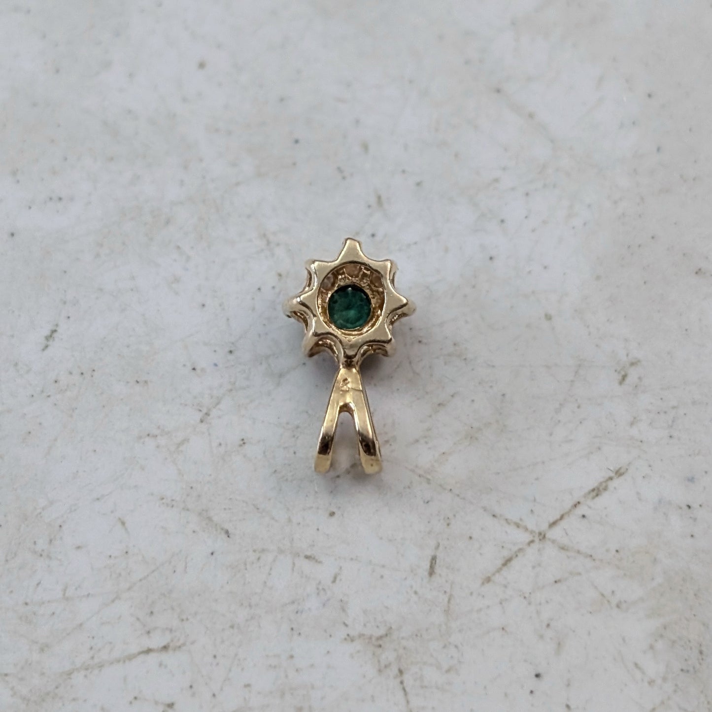 14k Yellow Gold Emerald and Diamond Cluster Flower Pendant
