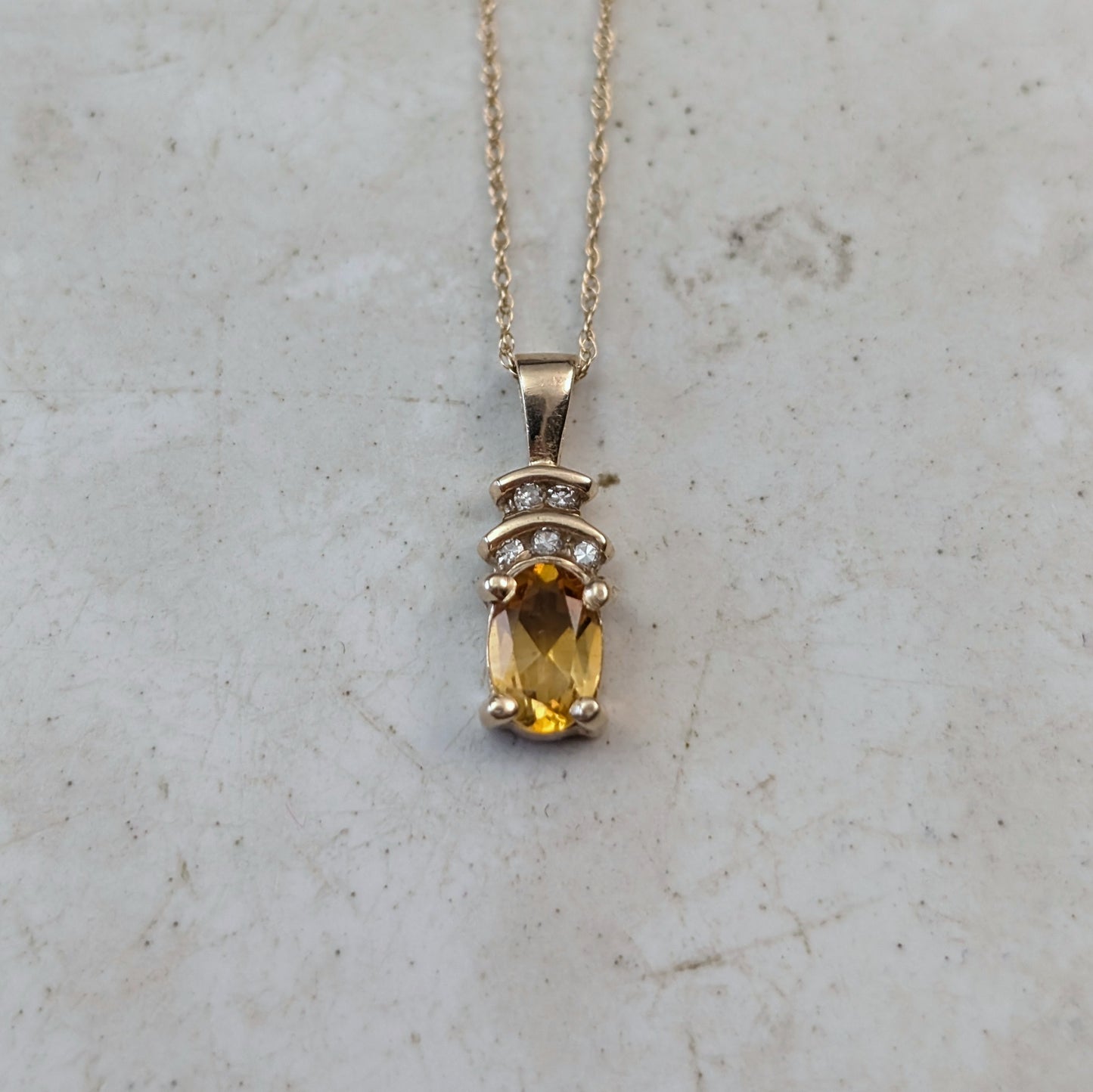 10k Yellow Gold Citrine and Diamond Pendant Necklace