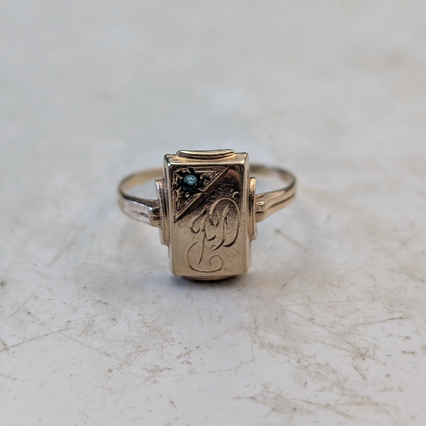 Vintage 10k gold Initia Signet Rings with Accent Gems