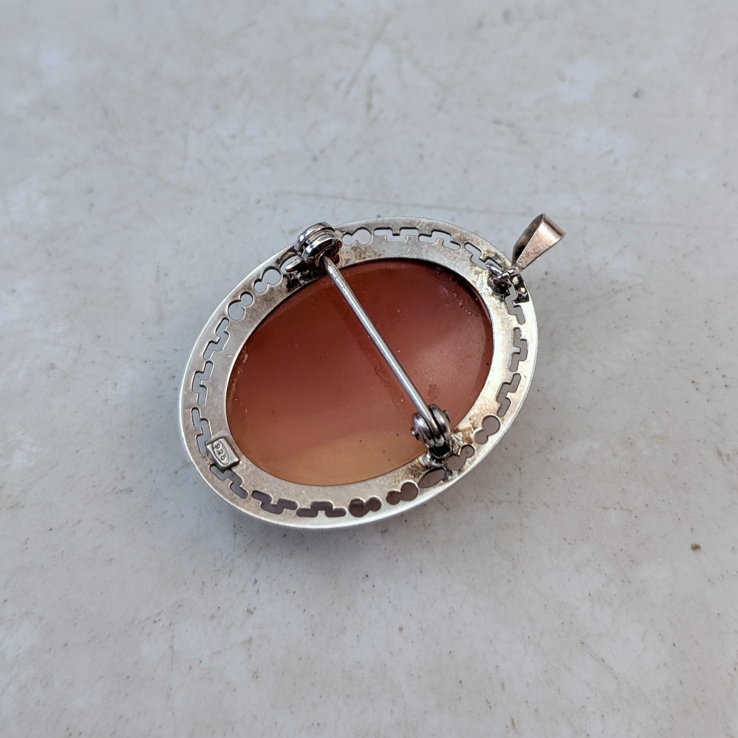 Estate Sterling Silver Cameo Brooch Pendant