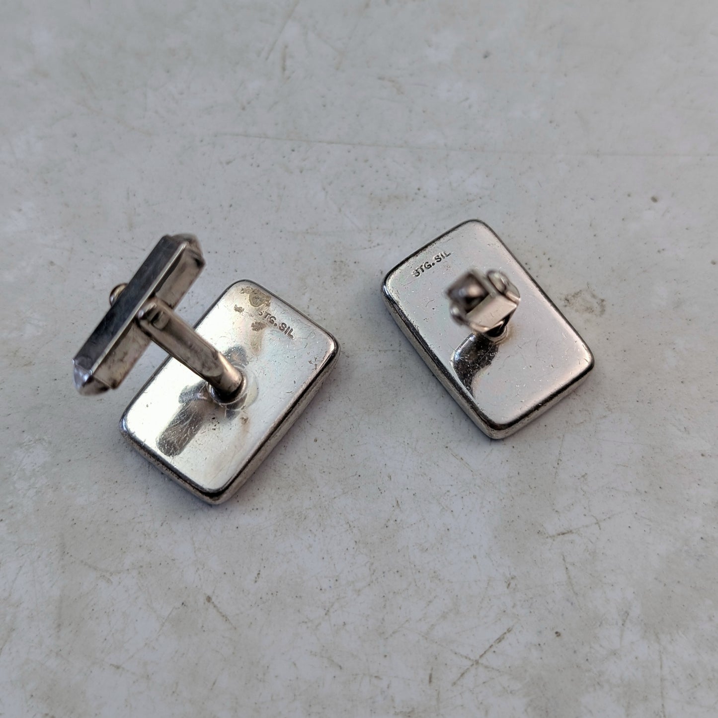 Vintage New Zealand Sterling Silver Abalone Shell Cuff Links