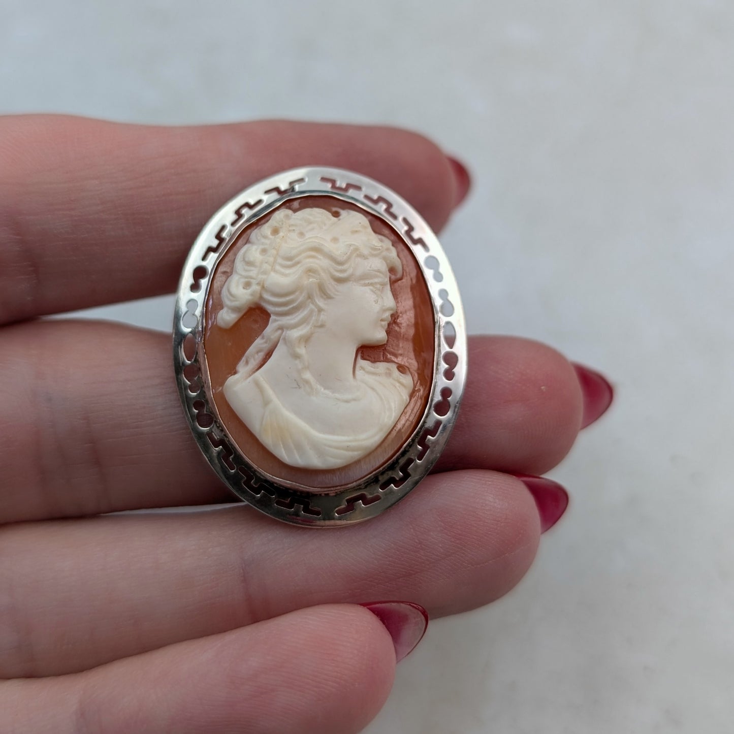 Estate Sterling Silver Cameo Brooch Pendant