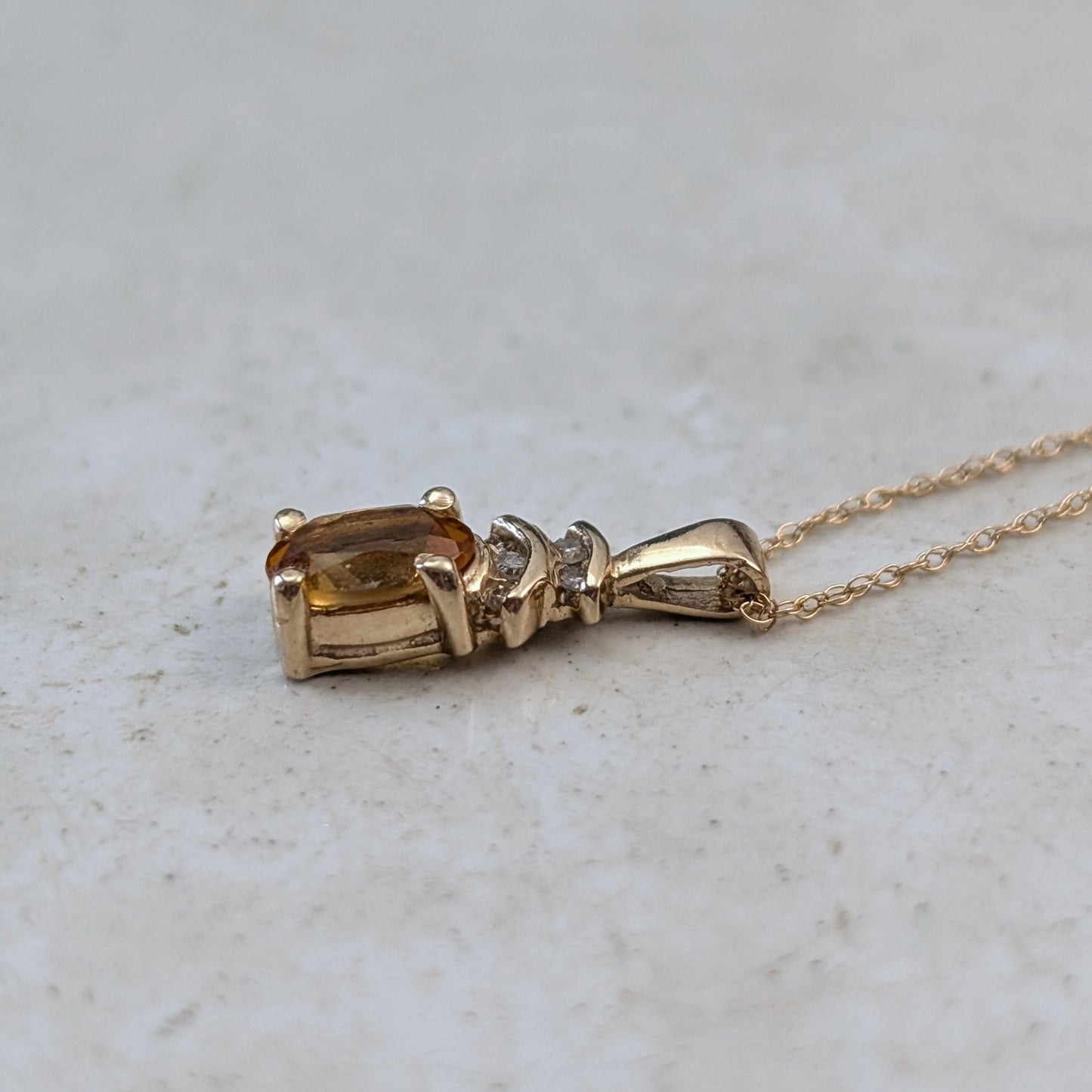 10k Yellow Gold Citrine and Diamond Pendant Necklace
