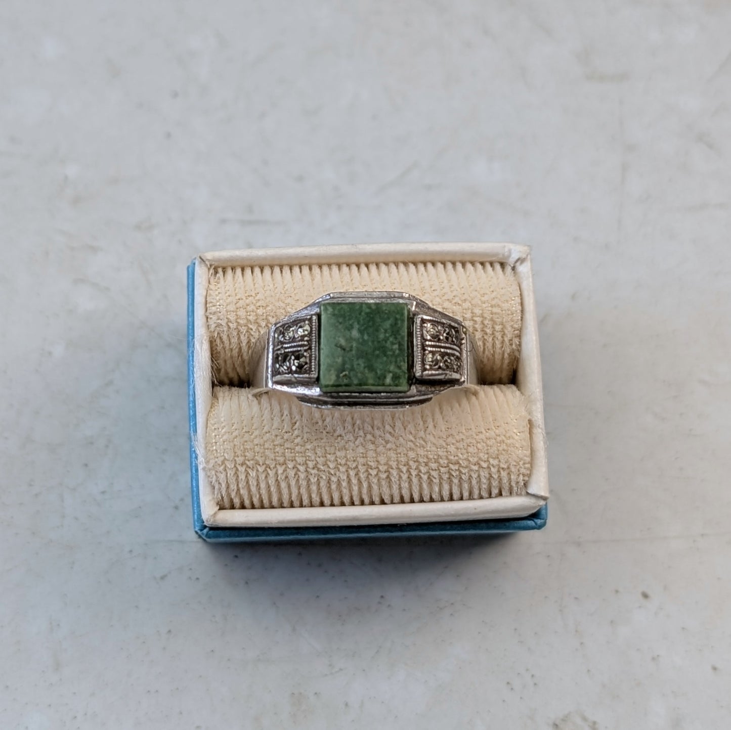 Art Deco Sterling Silver Jade and Marcasite Ring