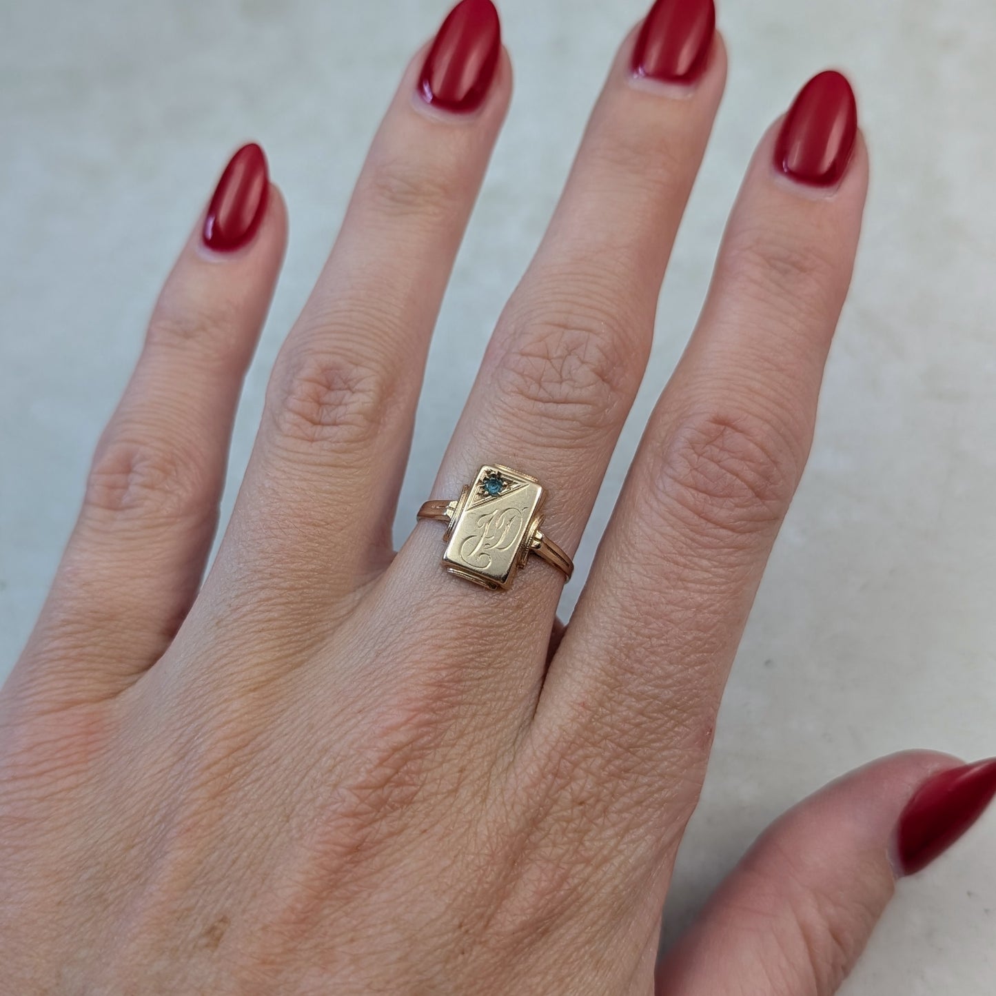 Vintage 10k gold Initia Signet Rings with Accent Gems