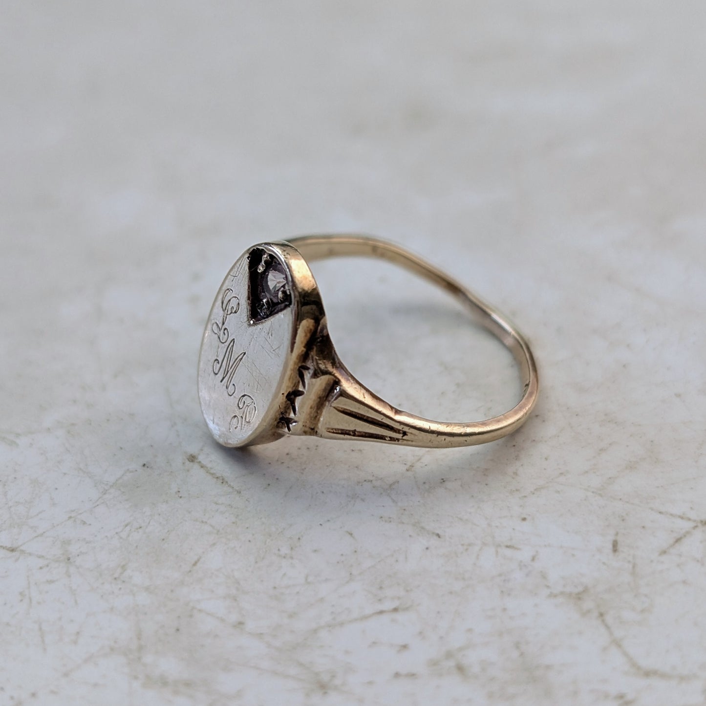 Vintage 10k gold Initia Signet Rings with Accent Gems