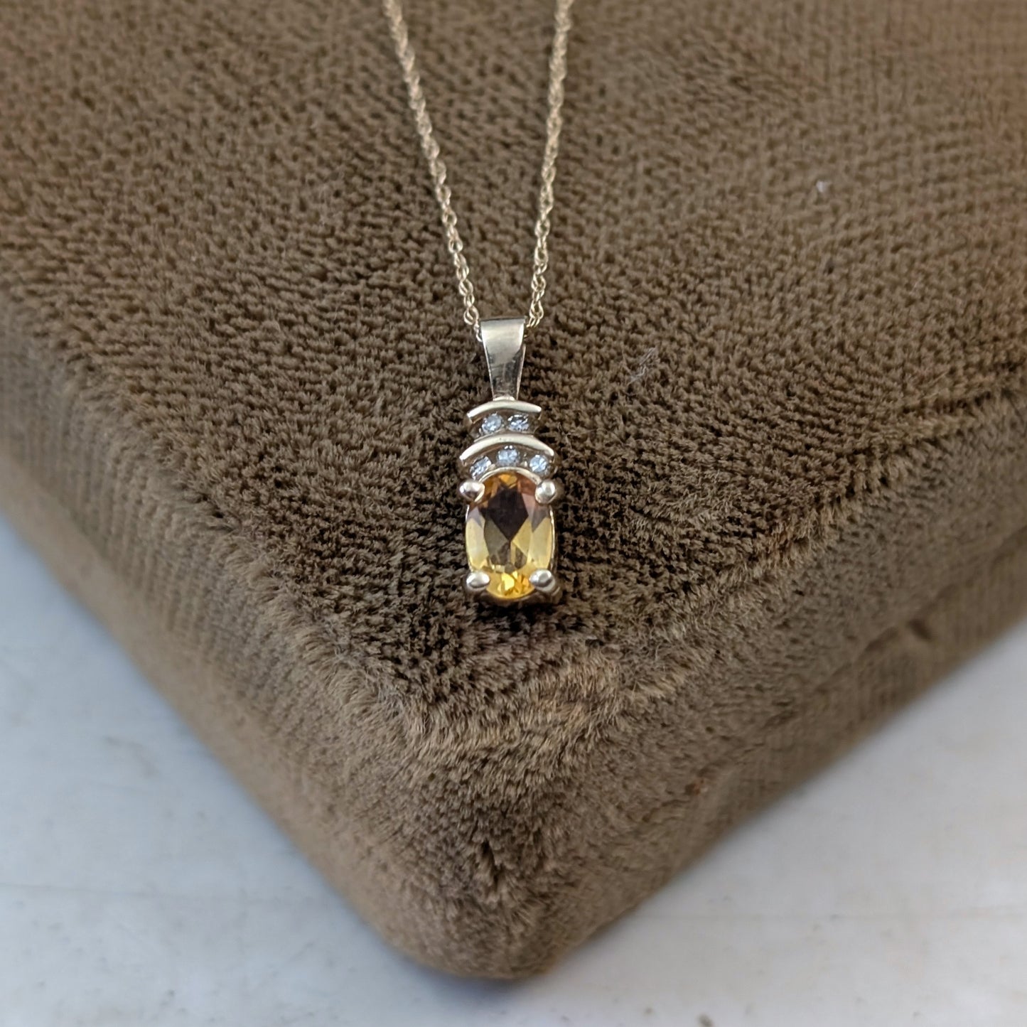 10k Yellow Gold Citrine and Diamond Pendant Necklace