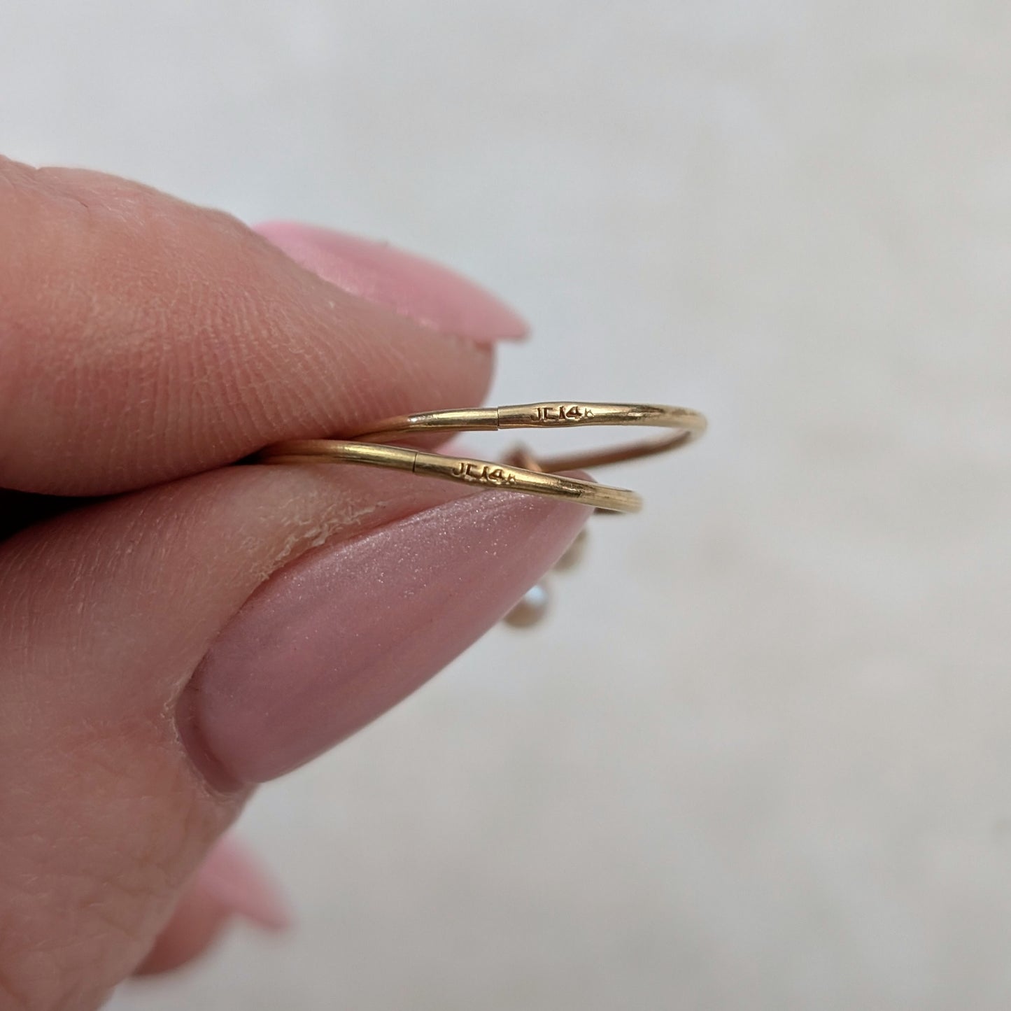 Vintage 14k Yellow Gold Sleeper Hoops with Filigree Pearl Charm