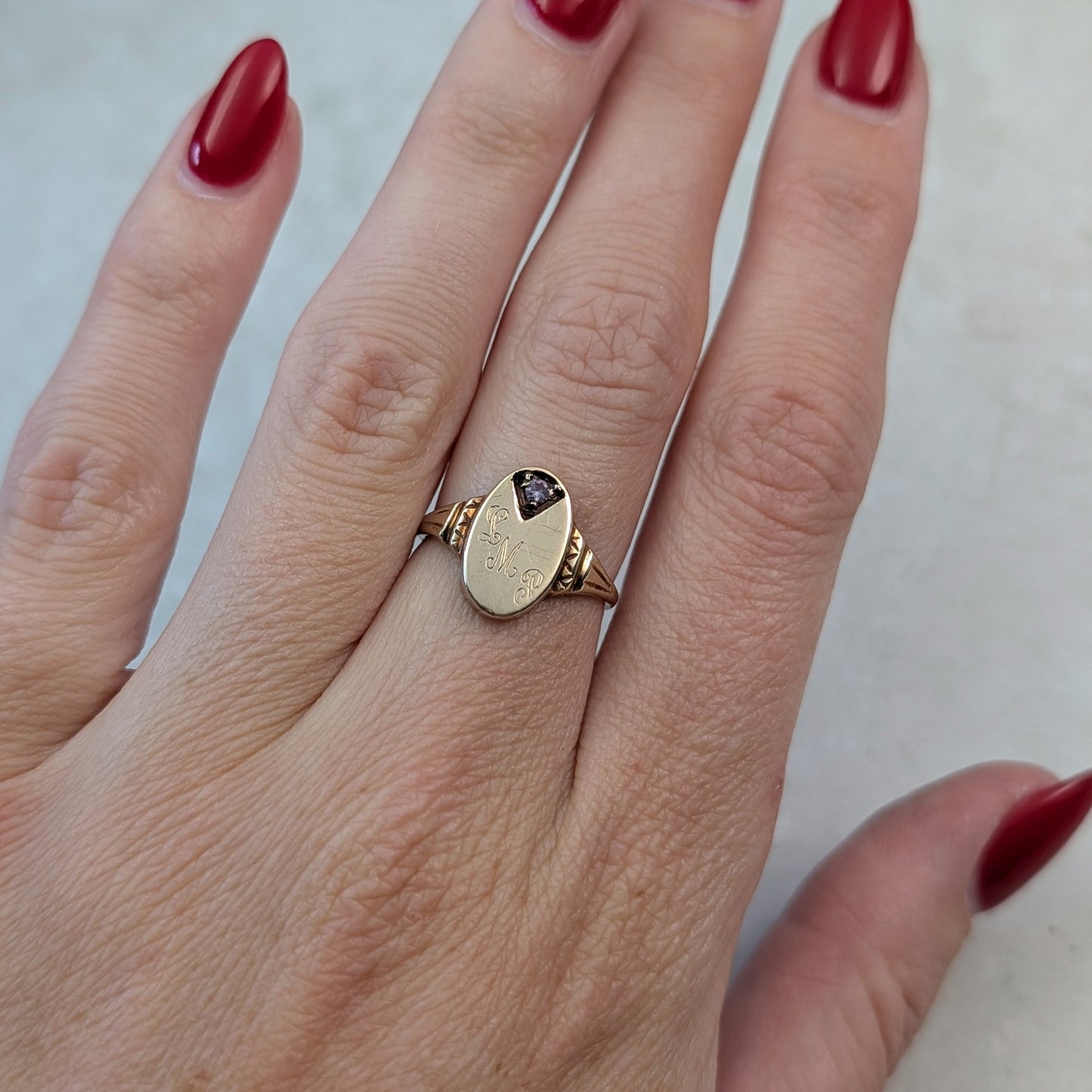 Vintage 10k gold Initia Signet Rings with Accent Gems