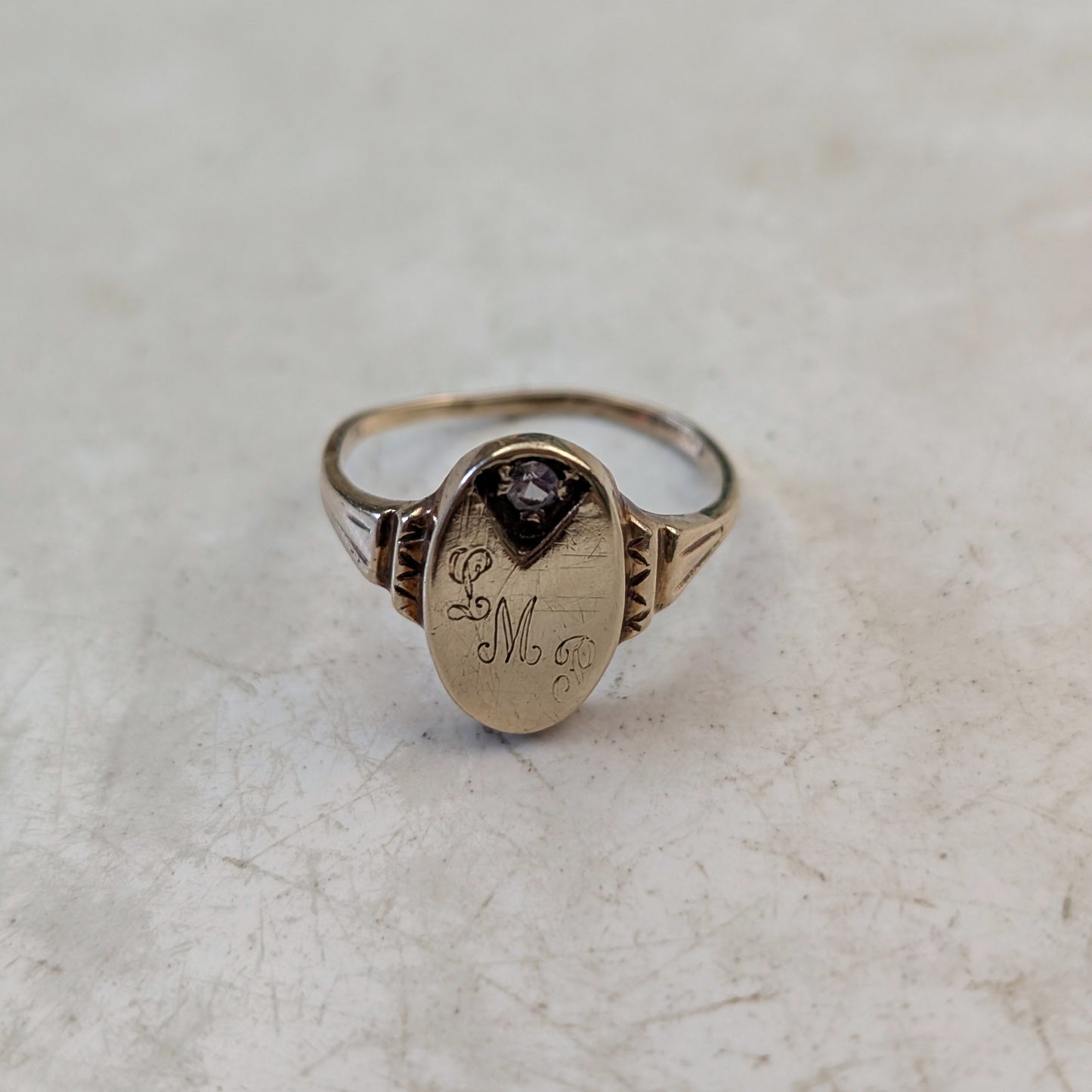 Vintage 10k gold Initia Signet Rings with Accent Gems