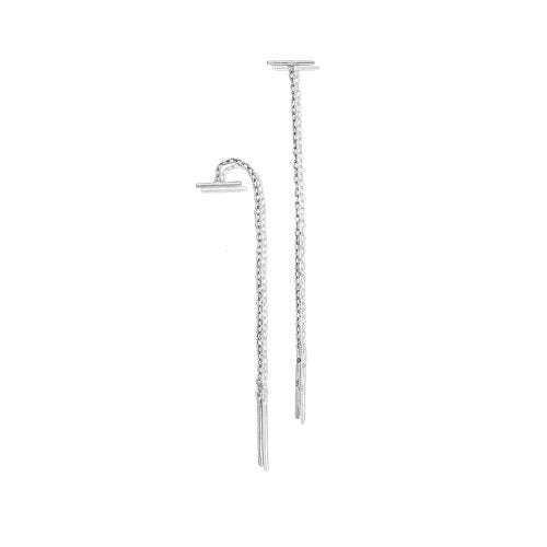 New Sterling Silver Bar Chain Threader Earrings - Silver & Gold