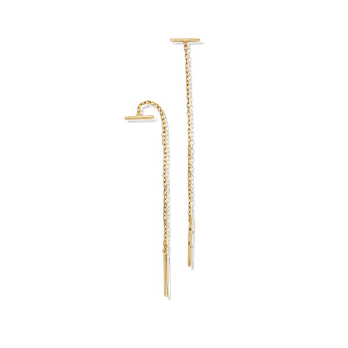 New Sterling Silver Bar Chain Threader Earrings - Silver & Gold