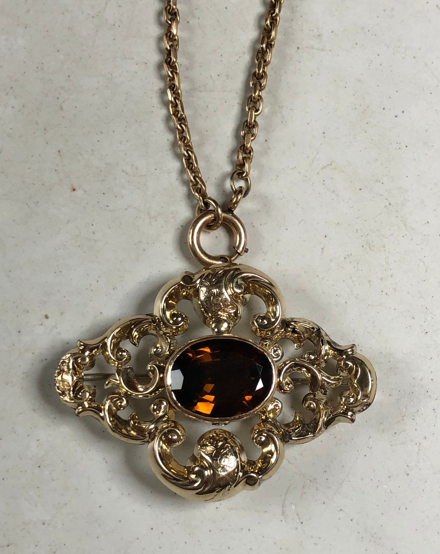 Antique Victorian 9ct Yellow Gold Quartz Convertible Brooch Pendant