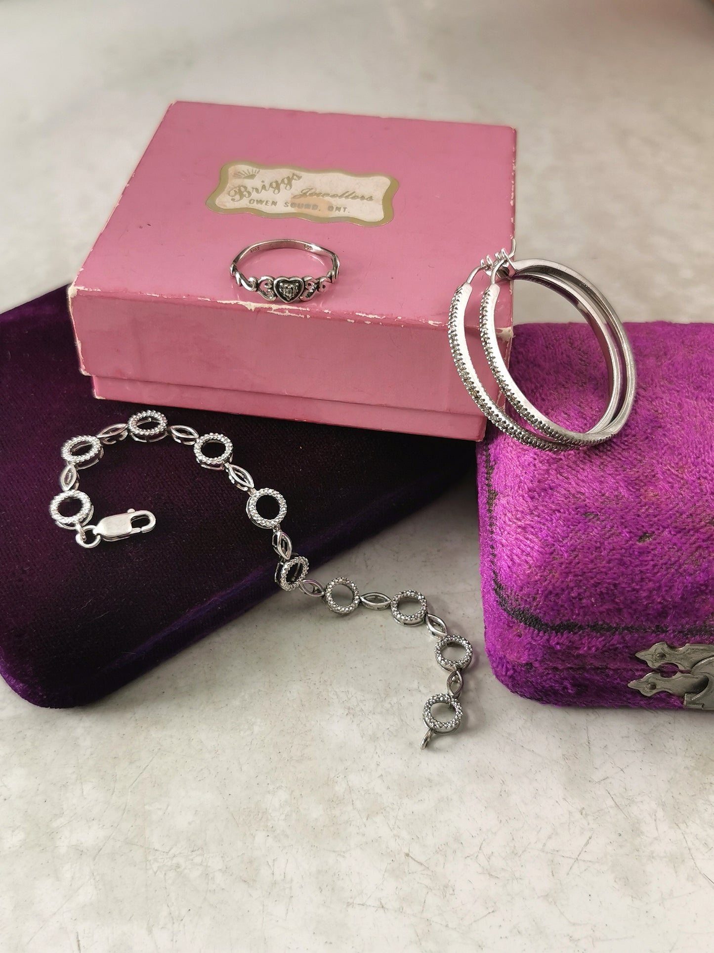 Estate Sterling Silver & Diamond Circle Link Bracelet
