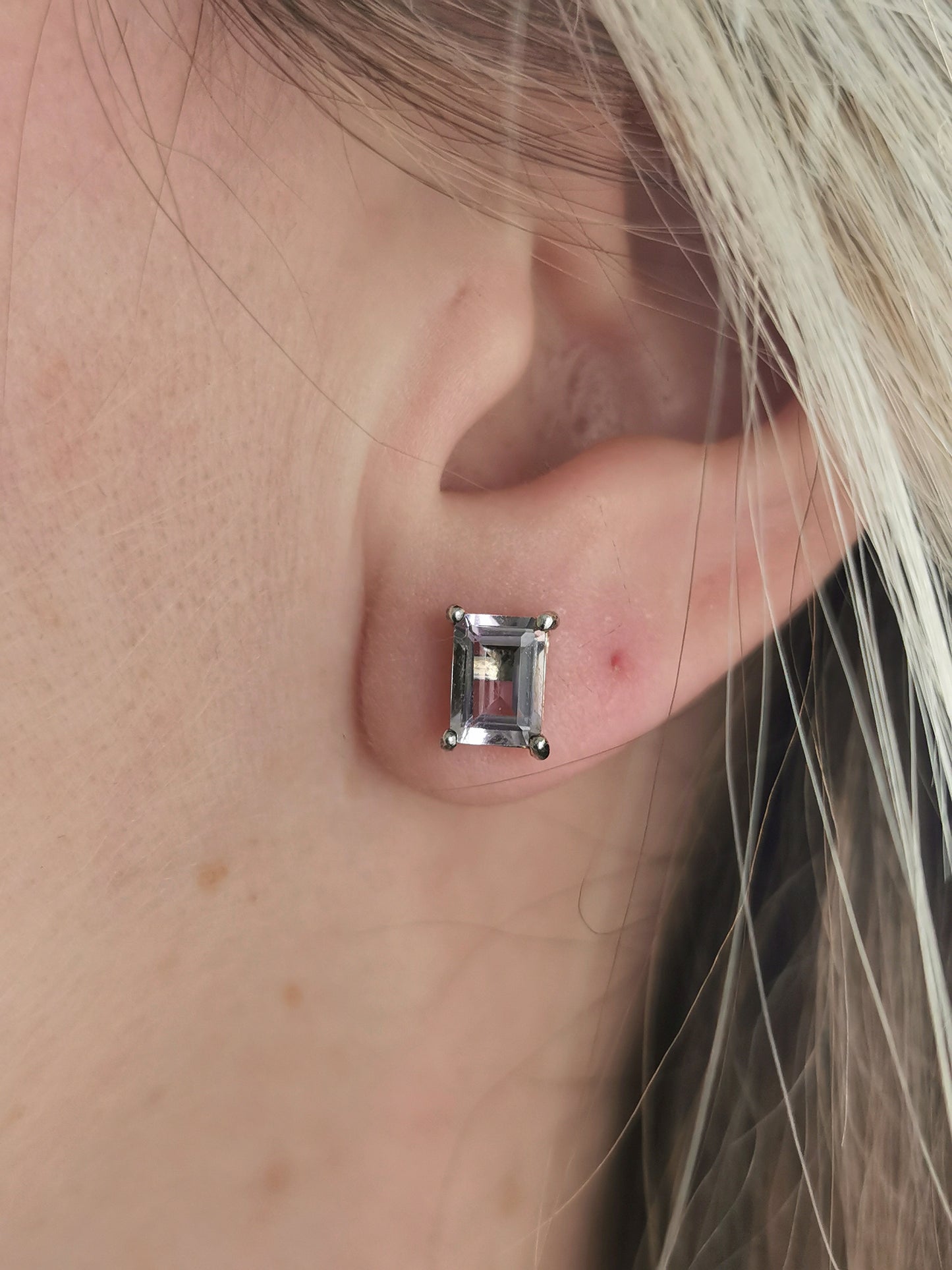 Estate Sterling Silver Light Purple Amethyst Stud Earrings