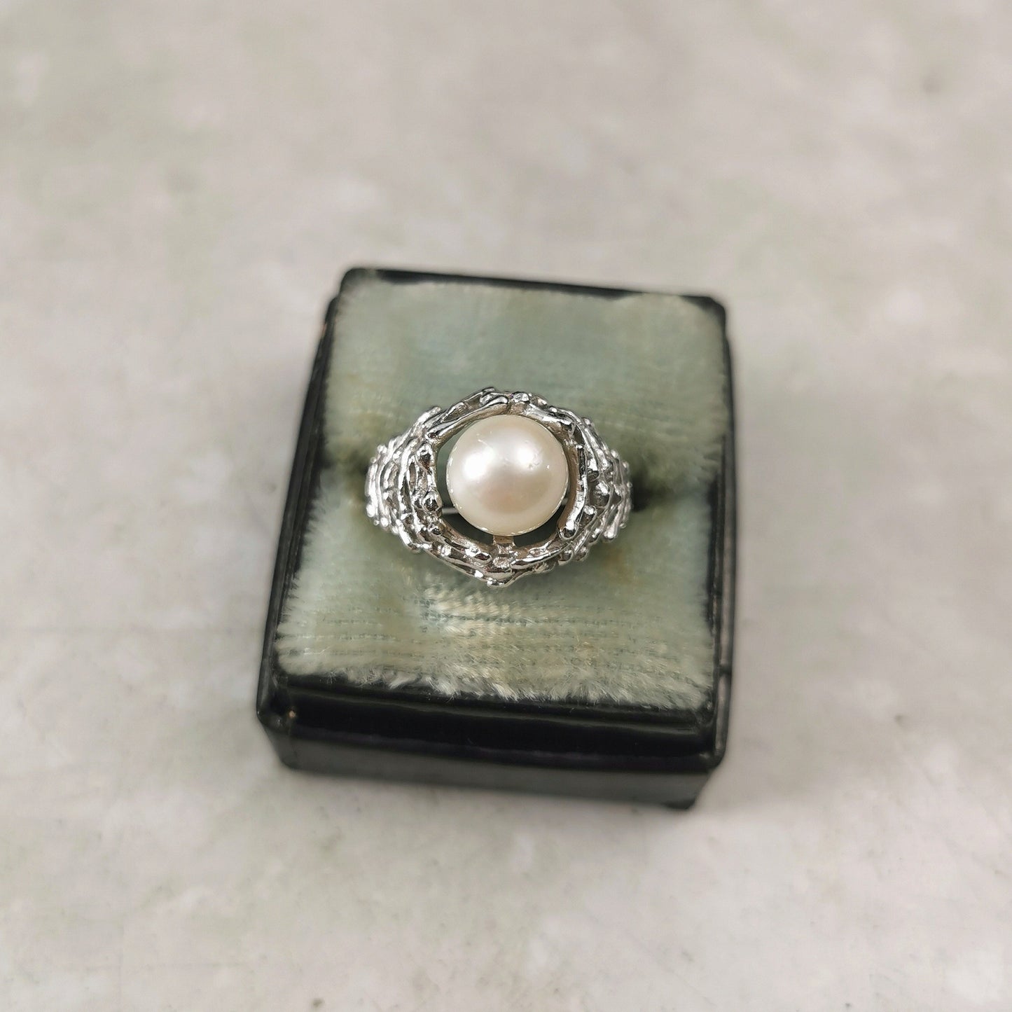 Vintage Mid-century Modern Sterling Silver Cultured Pearl Ring