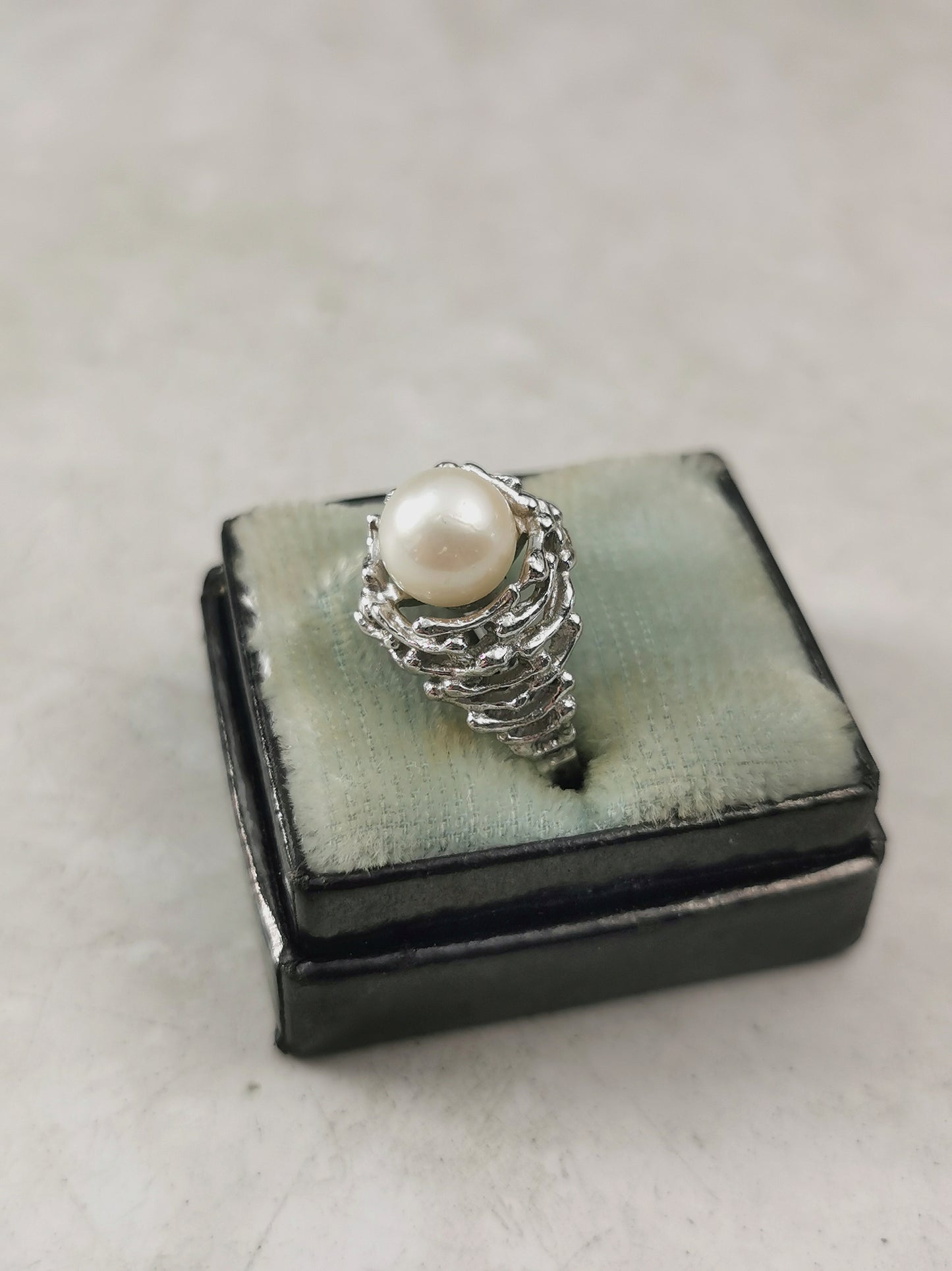 Vintage Mid-century Modern Sterling Silver Cultured Pearl Ring