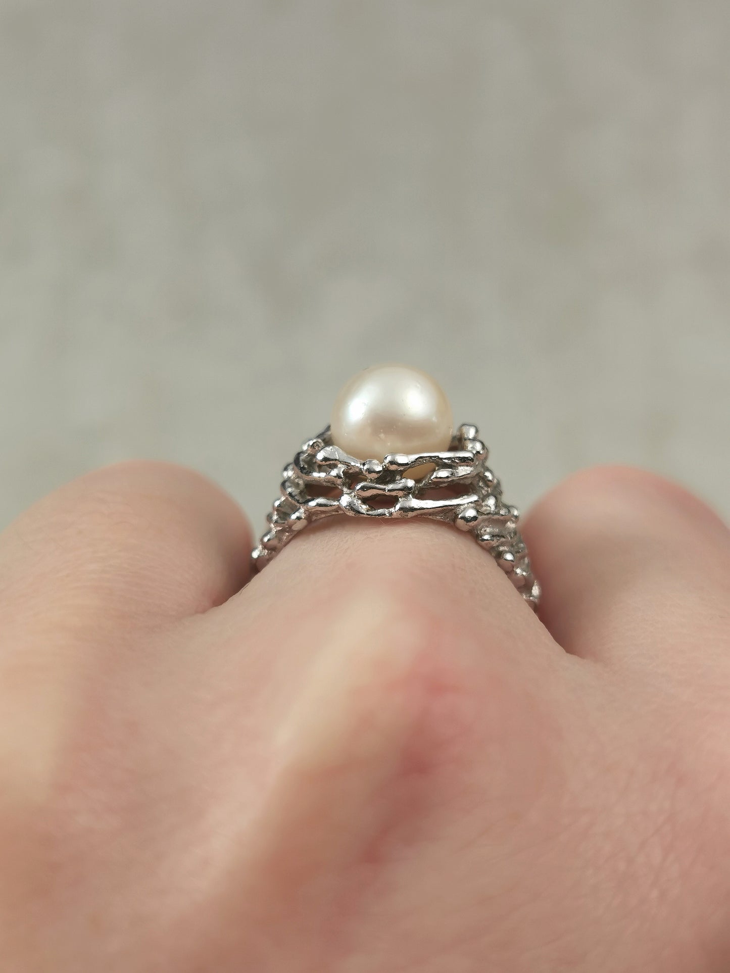 Vintage Mid-century Modern Sterling Silver Cultured Pearl Ring
