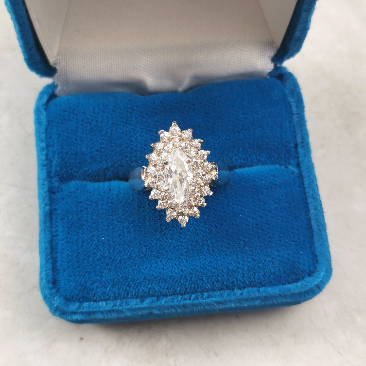 Vintage 1970s Sterling Silver Marquise CZ Cluster Ring