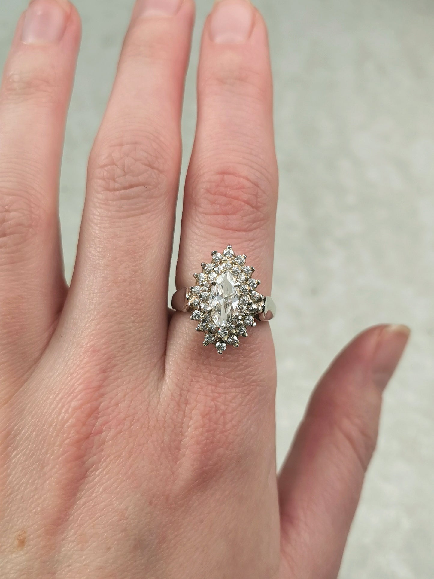 Vintage 1970s Sterling Silver Marquise CZ Cluster Ring