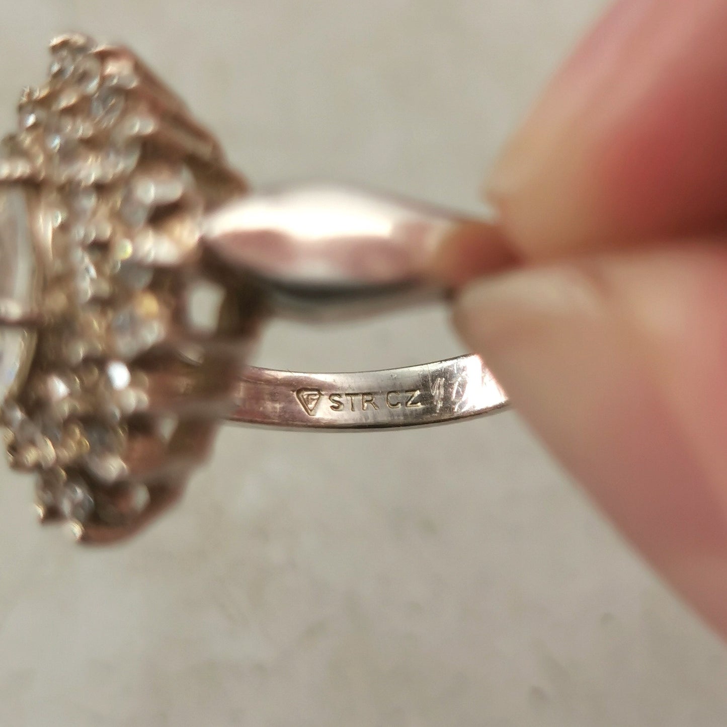 Vintage 1970s Sterling Silver Marquise CZ Cluster Ring