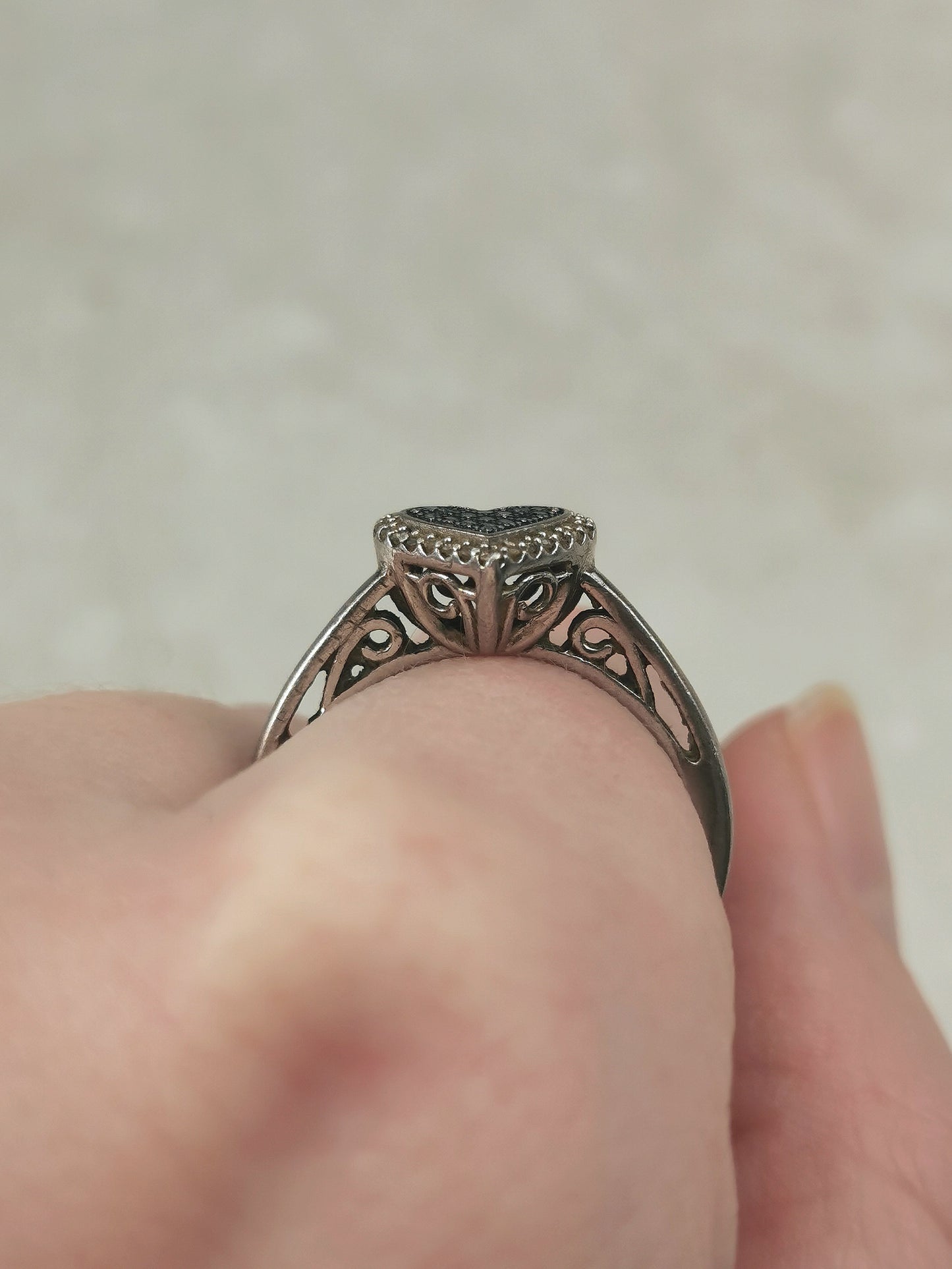 Estate Sterling Silver Blue & White Diamond Heart Ring