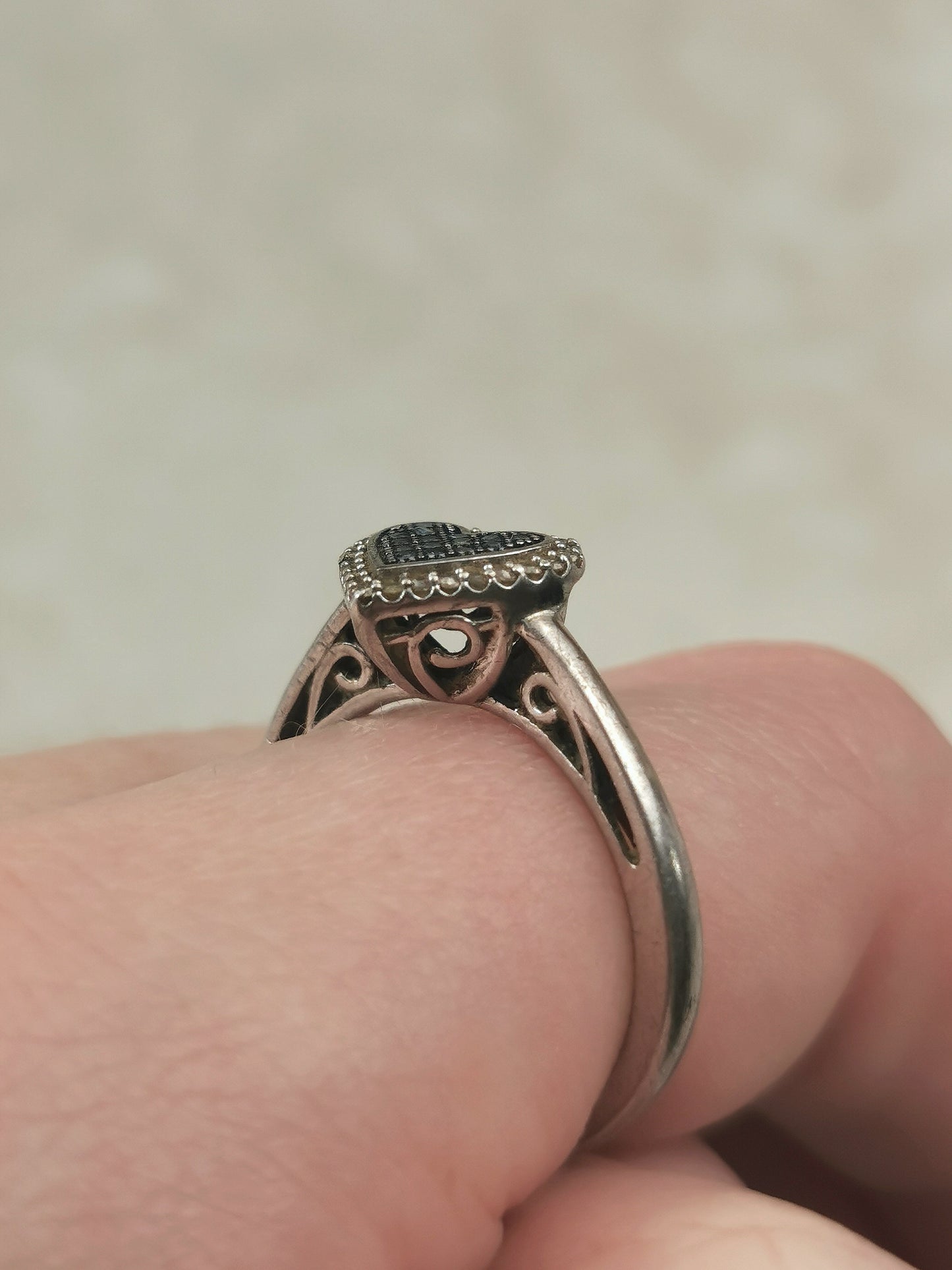 Estate Sterling Silver Blue & White Diamond Heart Ring