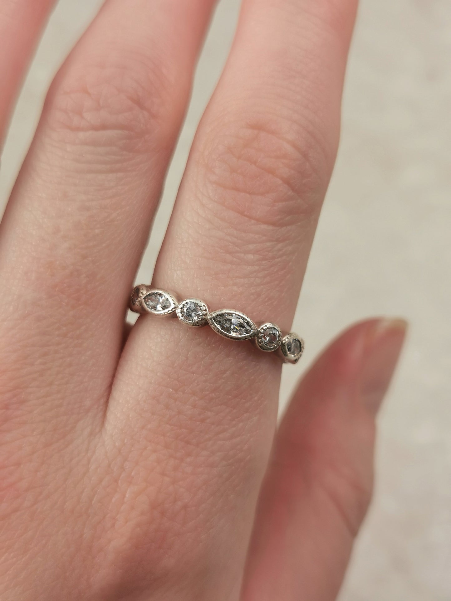 Estate Pandora Sterling Silver Marquise CZ Eternity Band