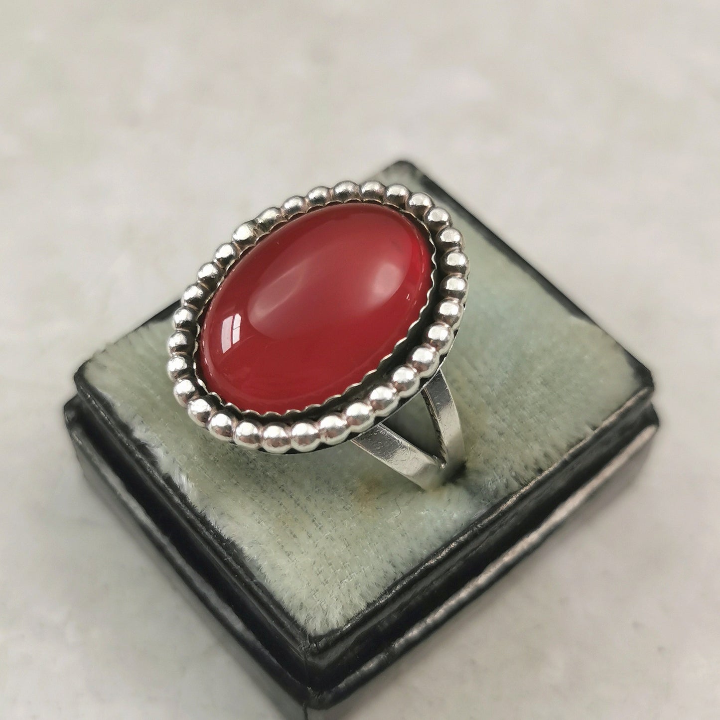 Vintage Sterling Silver Carnelian Cabochon Ring