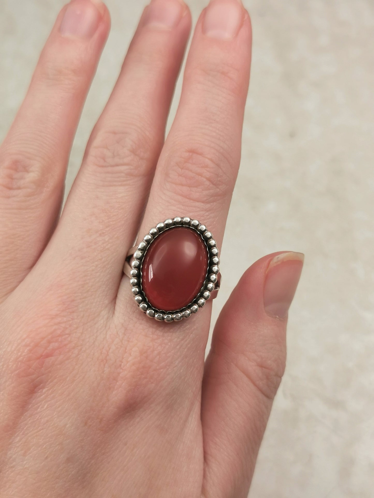 Vintage Sterling Silver Carnelian Cabochon Ring