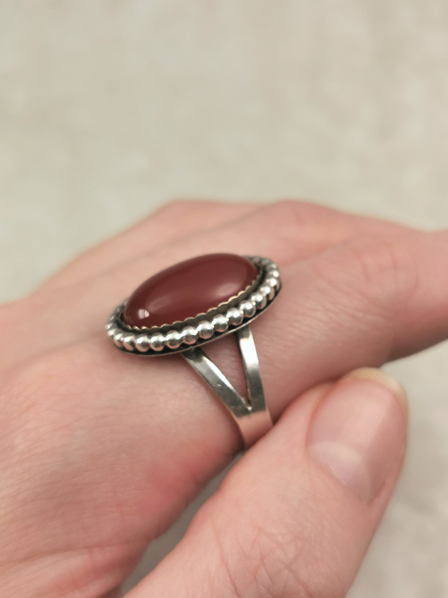Vintage Sterling Silver Carnelian Cabochon Ring
