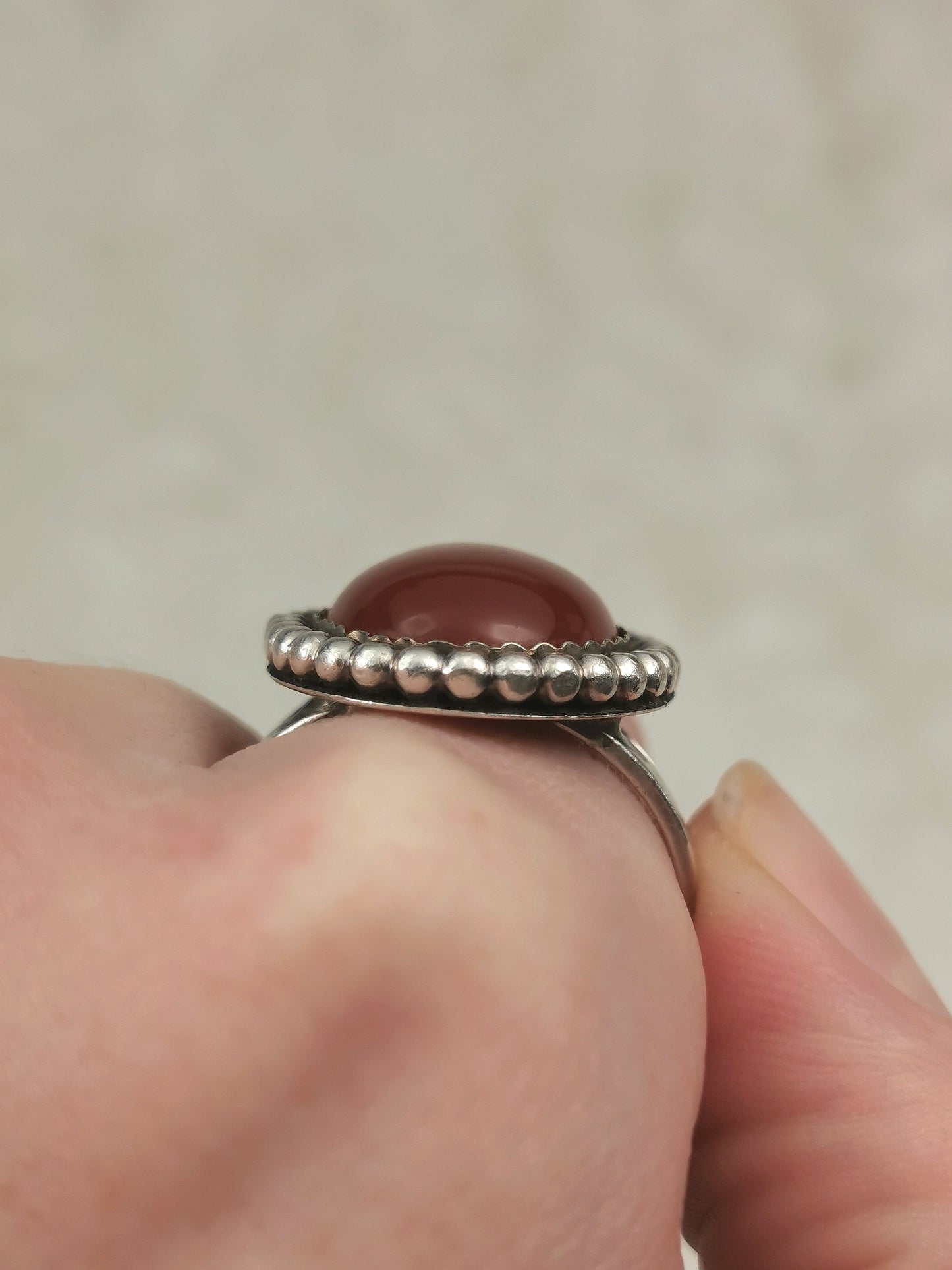 Vintage Sterling Silver Carnelian Cabochon Ring