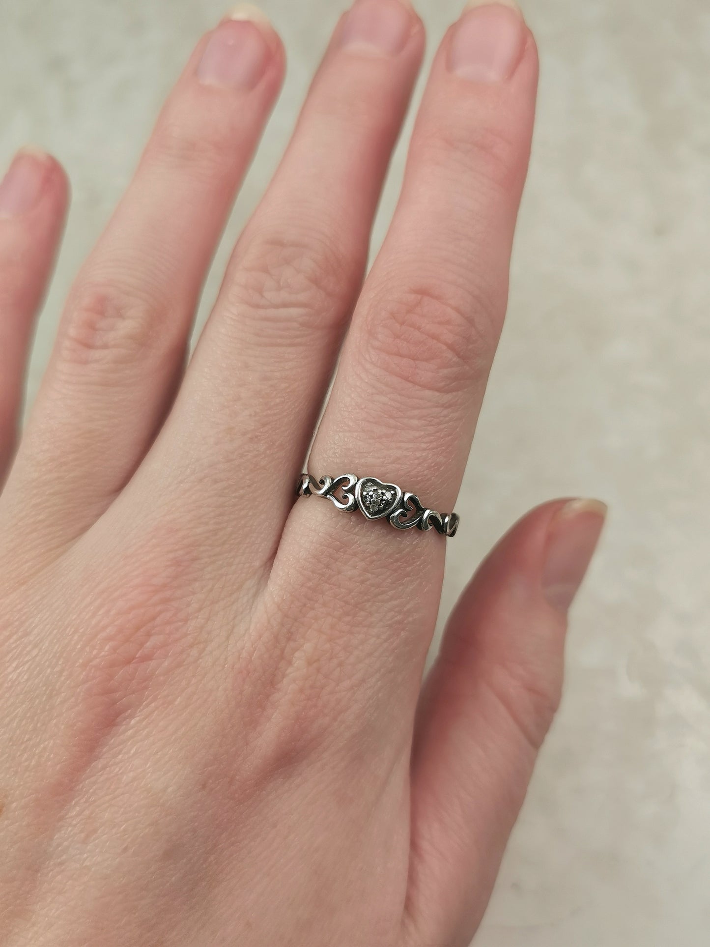 Estate Sterling Silver & Diamond Heart Ring