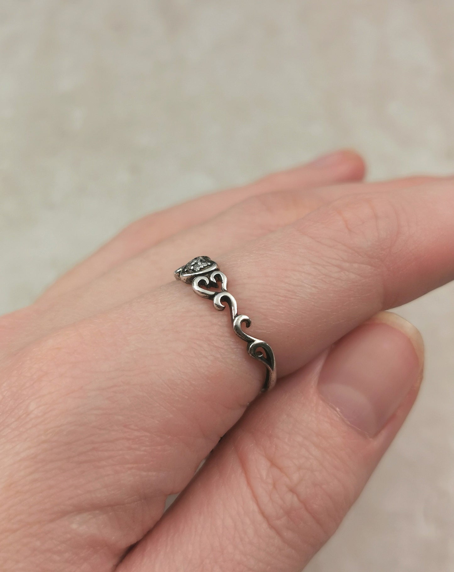 Estate Sterling Silver & Diamond Heart Ring