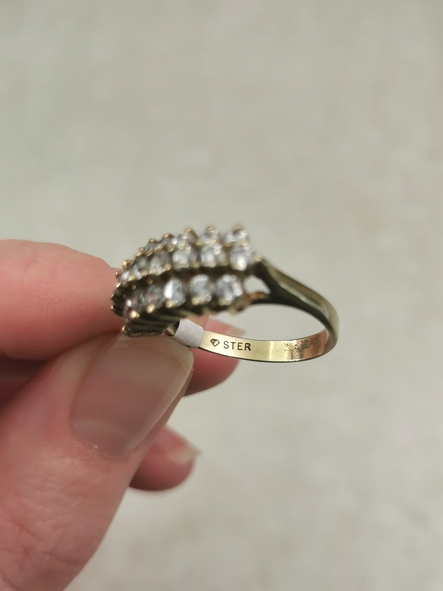 Vintage Sterling Silver Gold Vermeil CZ Cluster Ring