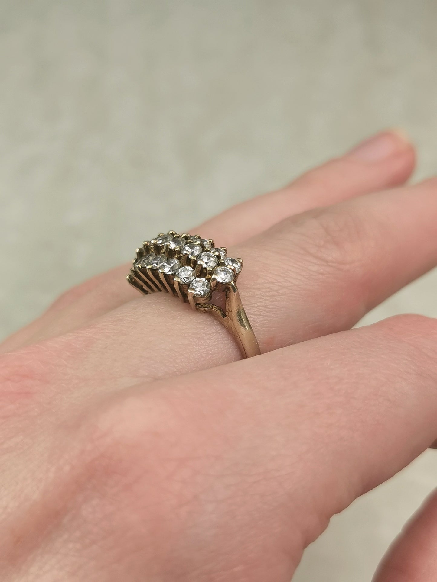 Vintage Sterling Silver Gold Vermeil CZ Cluster Ring