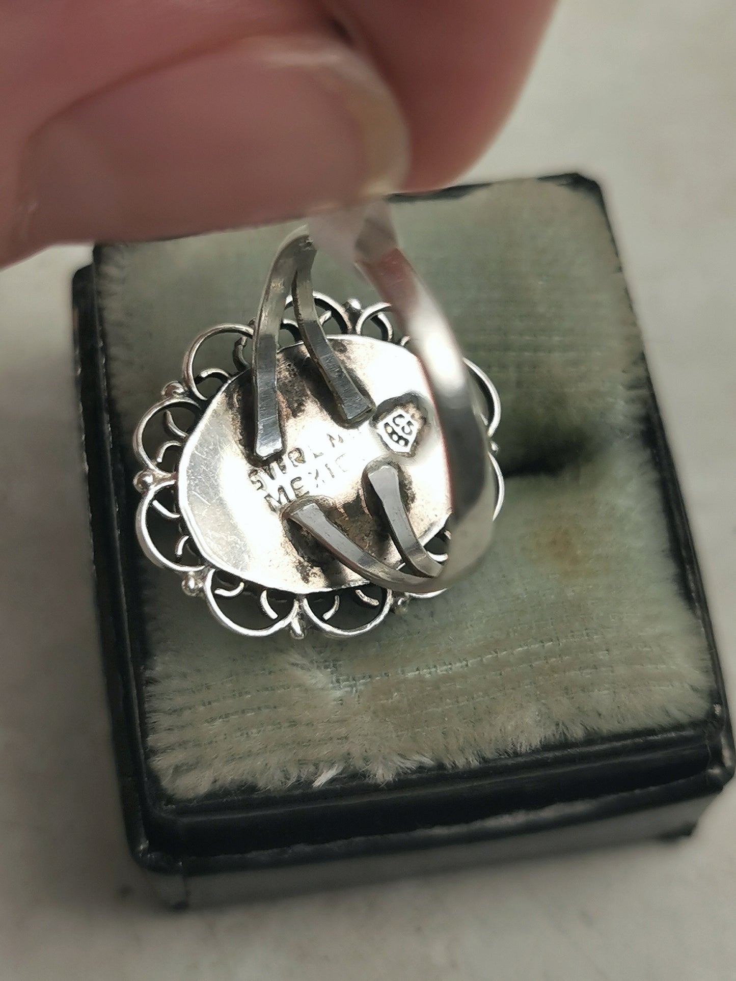 Vintage Mexican Sterling Silver Art Glass Opal Ring