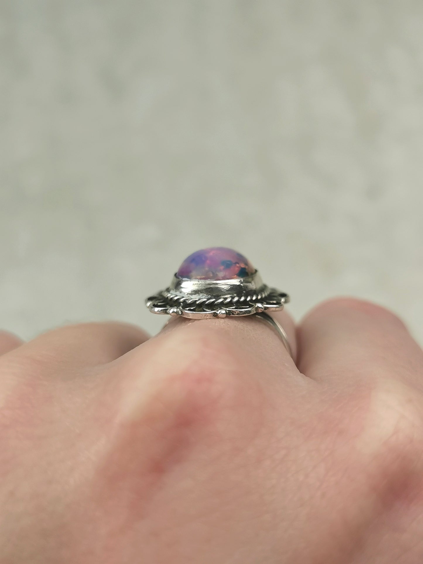 Vintage Mexican Sterling Silver Art Glass Opal Ring