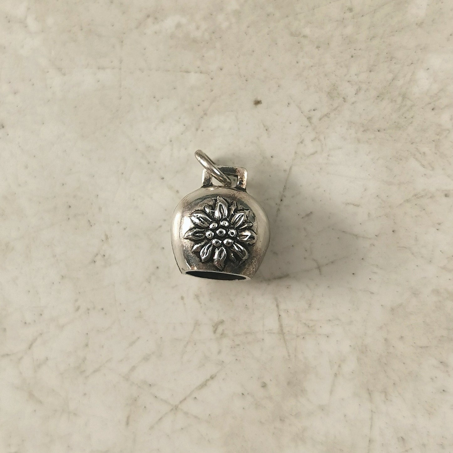 Vintage 800 Silver Edelweiss Swiss Bell Charm